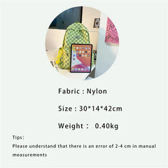 Plaid Unisex Female Travel Daypack Nylon Backpack