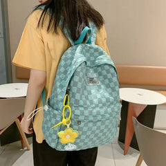 Plaid Unisex Female Travel Daypack Nylon Backpack