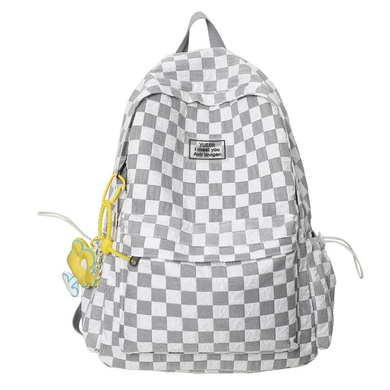 Plaid Unisex Female Travel Daypack Nylon Backpack