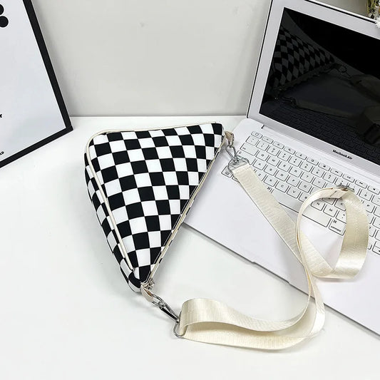 Plaid Crossbody Bag Women Sport Female Shoulder Bags Nylon Triangle Satchel