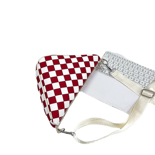 Plaid Crossbody Bag Women Sport Female Shoulder Bags Nylon Triangle Satchel