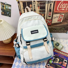Preppy Women School Bag Panelled Nylon Backpacks Lady Middle School Students