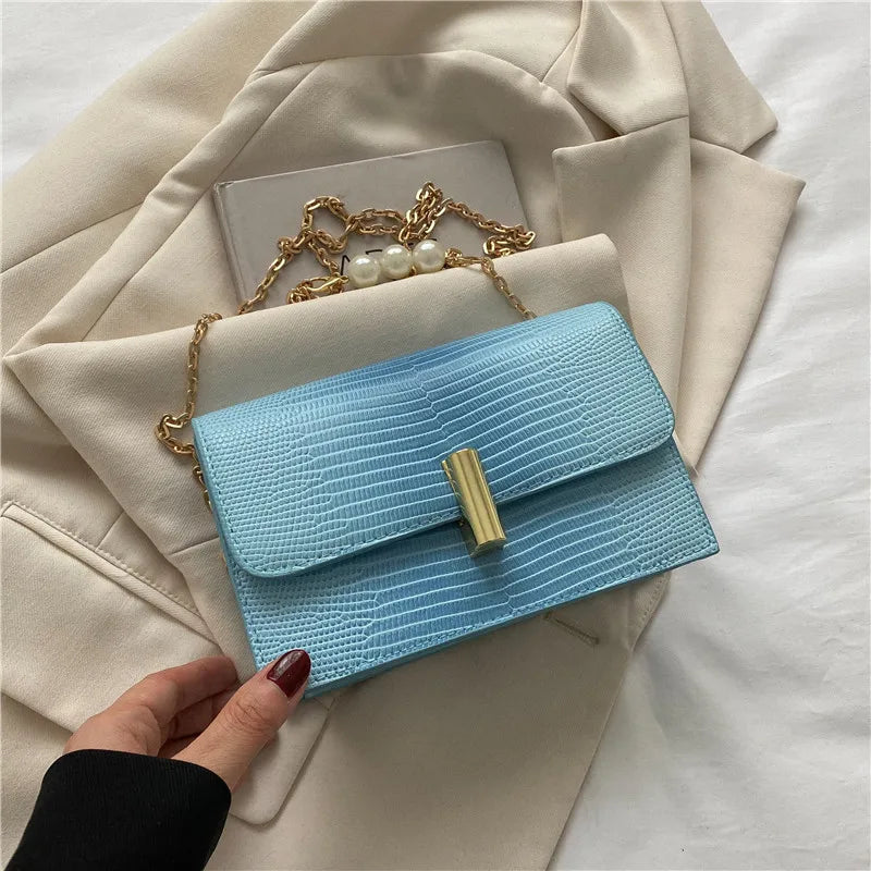 Gradient Leather Shoulder Bag Retro Style Chain Crossbody Bag