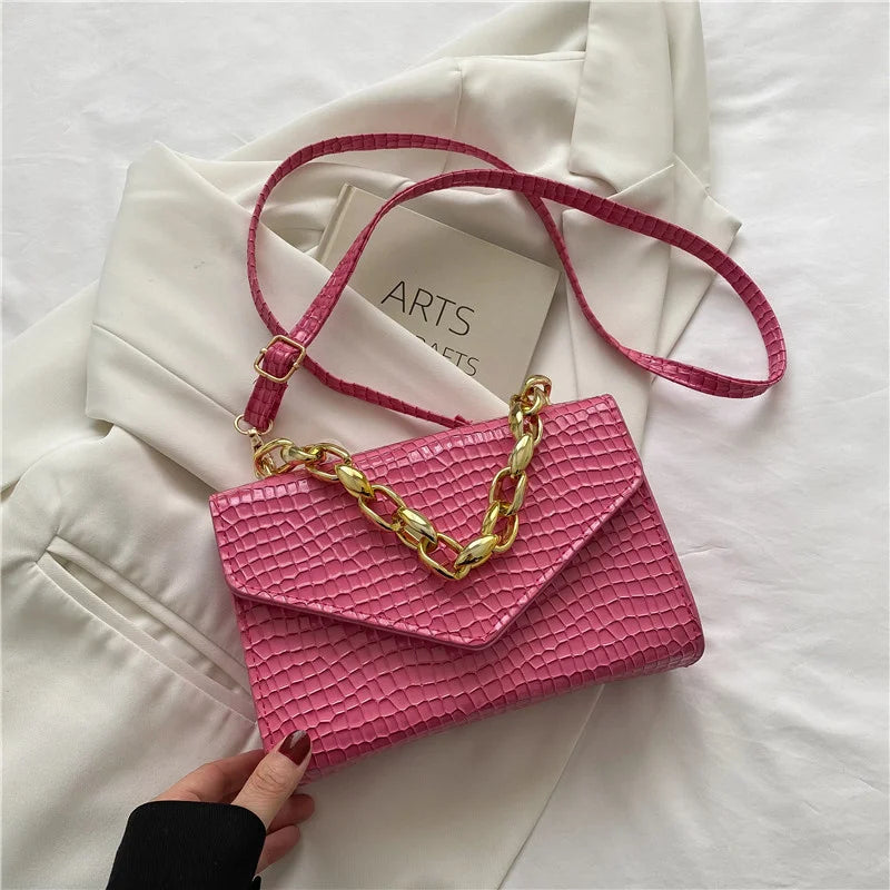 Crocodile Print Leather Shoulder Bag for Women