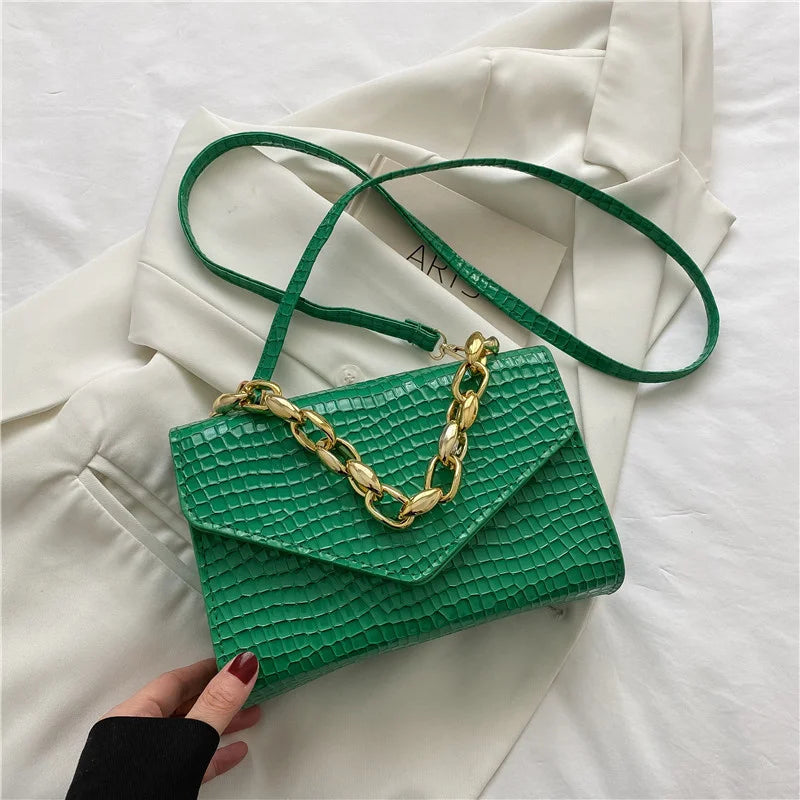 Crocodile Print Leather Shoulder Bag for Women