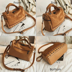 TTOU Women Suede Rivet Handbags Vintage Large Capacity Shopping Bag