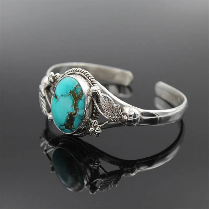 Floral Leaf Turquoise Cuff Bangle Bracelet December Stone Birthday