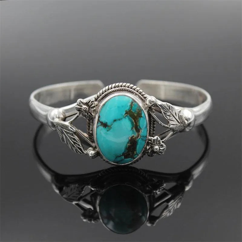 Floral Leaf Turquoise Cuff Bangle Bracelet December Stone Birthday