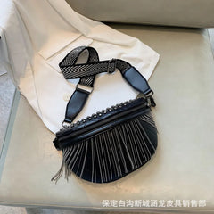 Tassel Chest Bag for Women Crossbody Waist Bag Rivet Texture Handbags