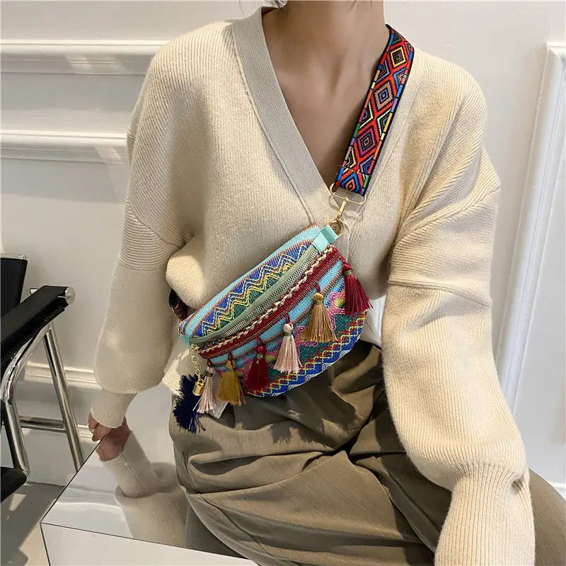 Tassel Ethnic Style Women Waist Packs Fanny Pack with Fringe De
