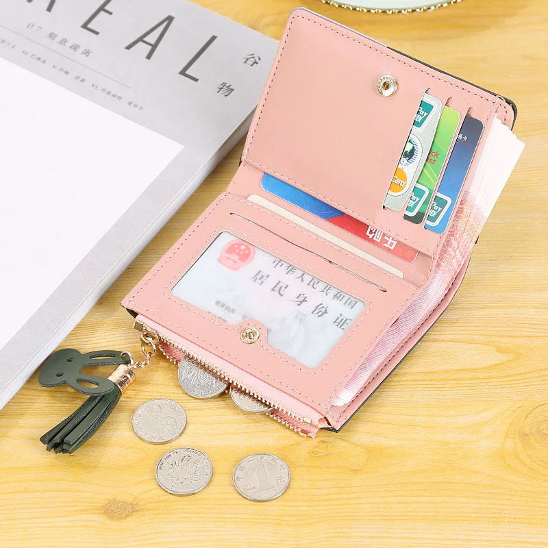 Tassel Ladies Short Wallet Zipper Clutch Bag Slim Small Wallet