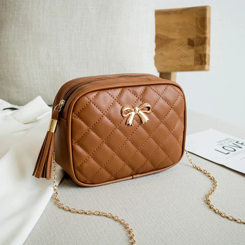 Lingge Embroidery Camera Shoulder Bag Chain Crossbody Bags
