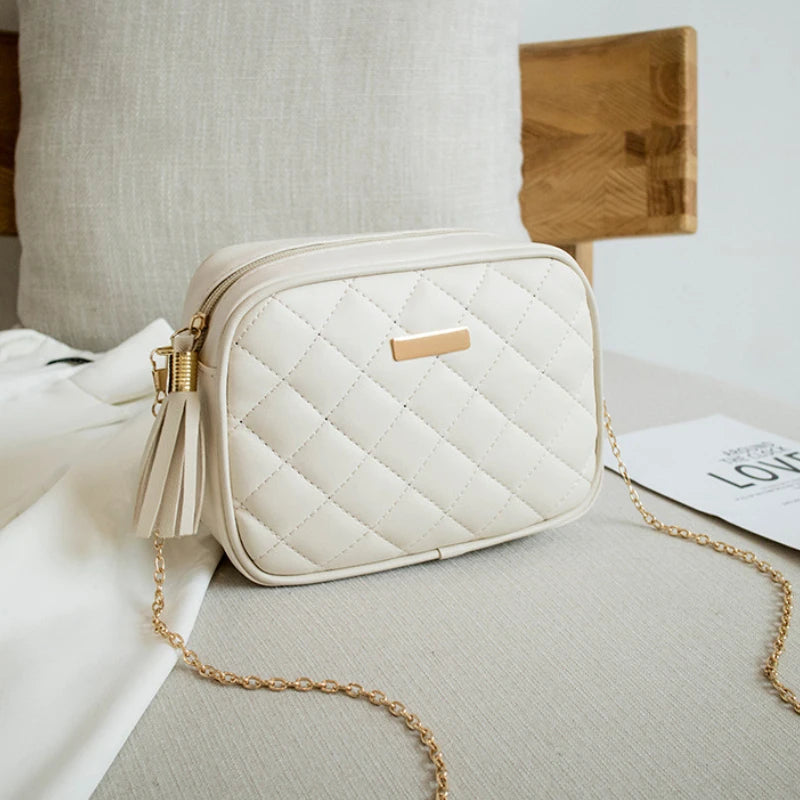 Lingge Embroidery Camera Shoulder Bag Chain Crossbody Bags