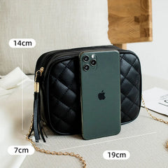 Lingge Embroidery Camera Shoulder Bag Chain Crossbody Bags