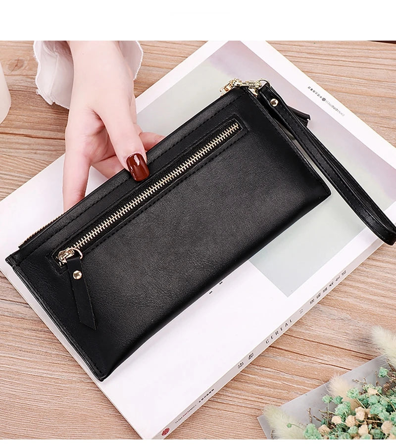 Women's Tassel Wallet High PU Leather Wrist Bag Zipper Purse Solid