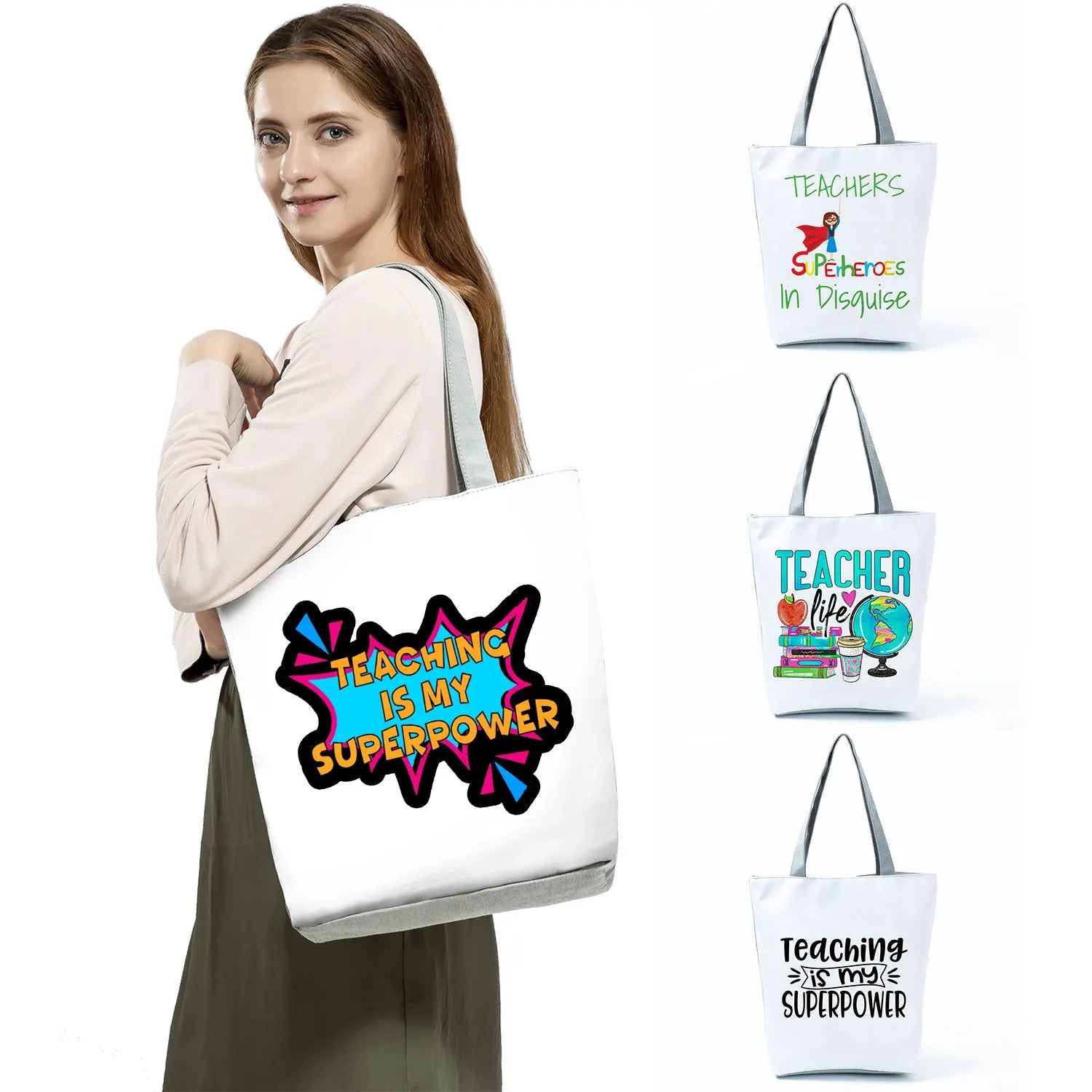 Teacher's Printed Tote Bag Eco Friendly Women Shoulder Bag