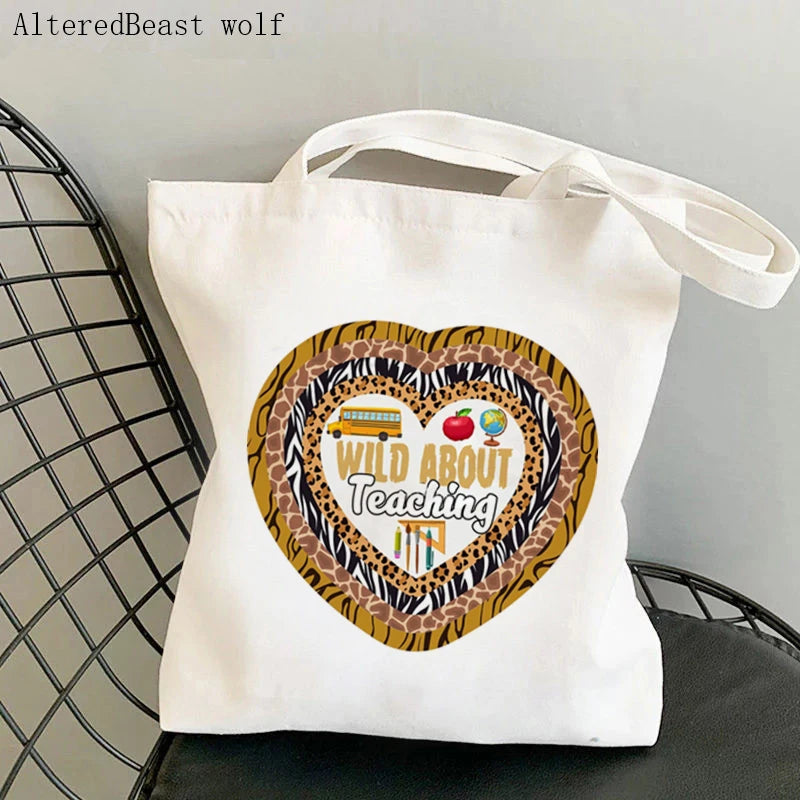English Teacher Printed Bag Shopping Canvas Shopper Bag Tote Shoulder Lady Bag