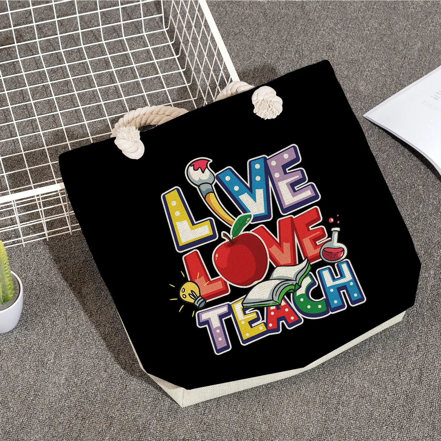 Teachers' Printed Handbag School Book Bag Portable Tote Bag