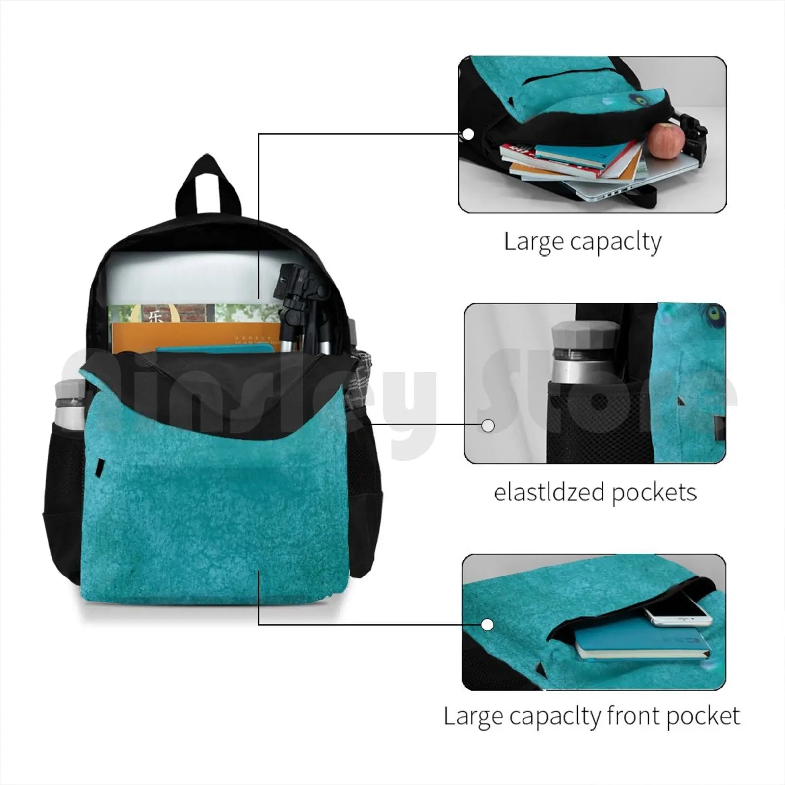 Teal Peacock Paisley Feather Aqua Outdoor Hiking Backpack