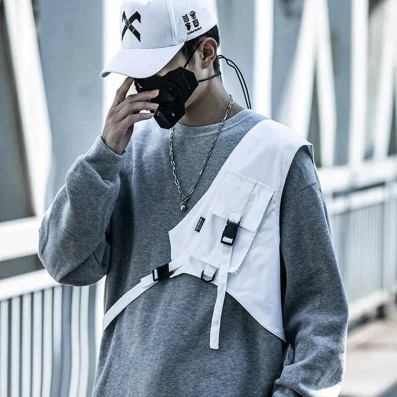 Techwear Ribbons Messenger Chest Bags Streetwear Men Vest Bag