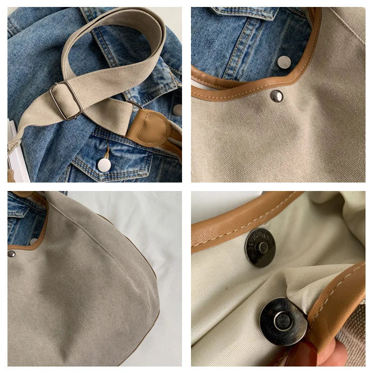 90s High Street Canvas Slouchy Hobo Shoulder Bag