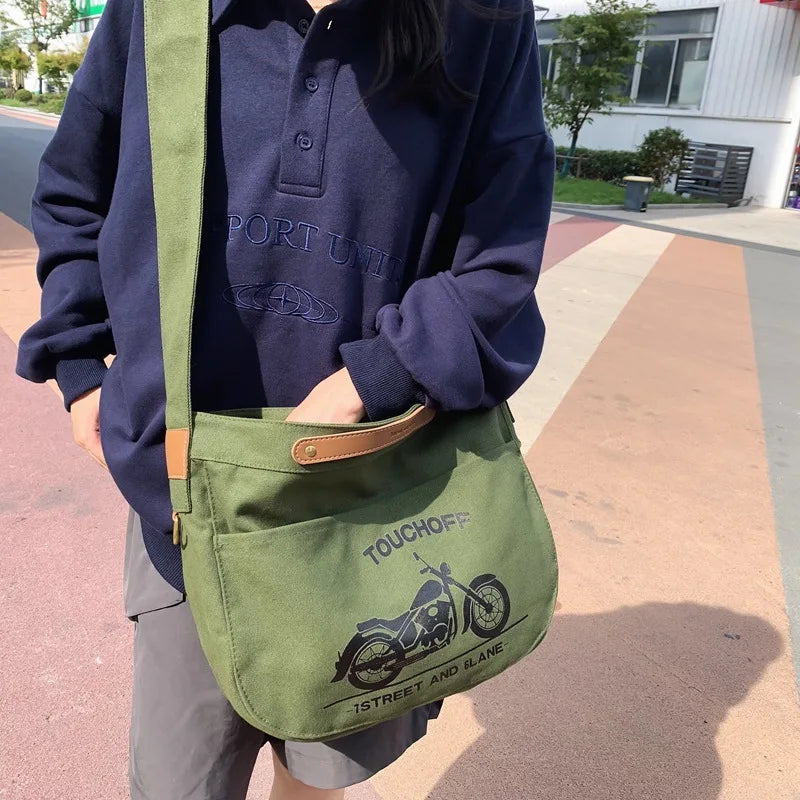 Y2K Grunge Fabric Canvas Sling Bag for Teens
