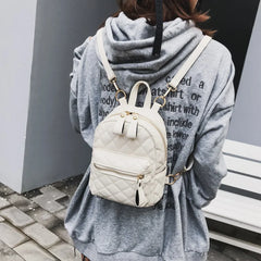 Girls Small Backpack Female Lingge Leather Backpack Purse Mini School Bags