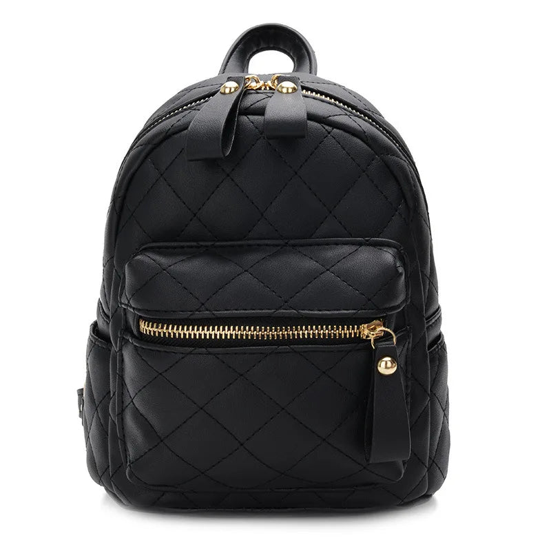 Girls Small Backpack Female Lingge Leather Backpack Purse Mini School Bags