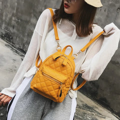 Girls Small Backpack Female Lingge Leather Backpack Purse Mini School Bags