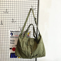 Teenager Large Canvas Handbag Student Multi-pockets Messenger Bag
