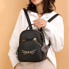 Girls Cat Cartoon Square Satchel PU Leather School Bag