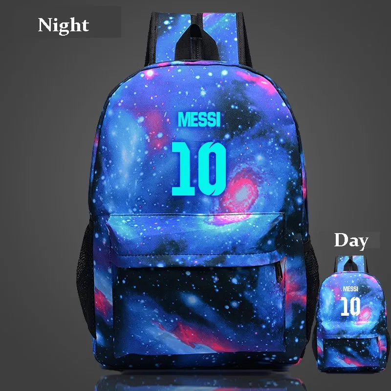 Messi Night-luminous Barcelona School Bag for Boys, Galaxy Design