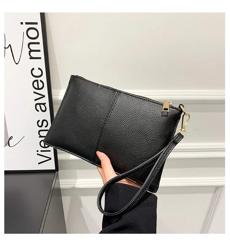 Temperament Envelope Bag Solid PU Evening Clutches Zipper Handbags for Women