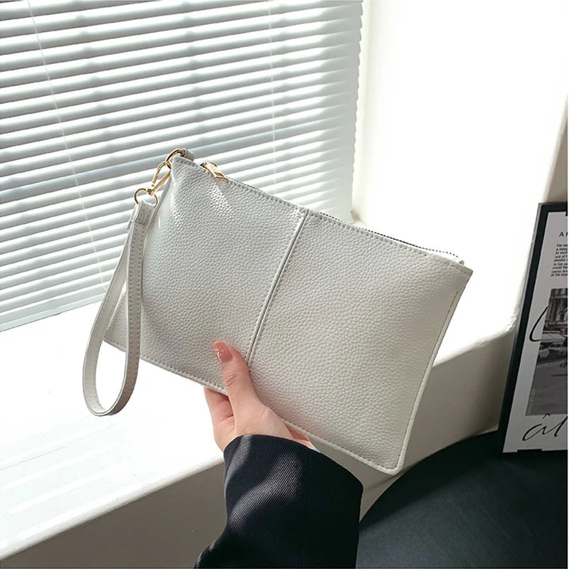 Temperament Envelope Bag Solid PU Evening Clutches Zipper Handbags for Women