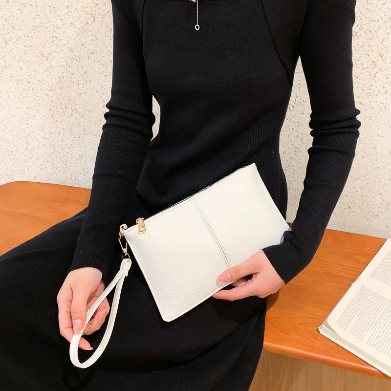 Temperament Envelope Bag Solid PU Evening Clutches Zipper Handbags for Women
