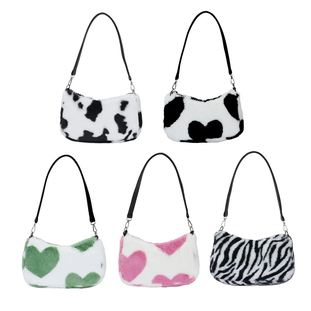 Plush Love Heart Underarm Bag for Women