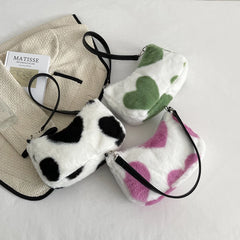 Plush Love Heart Underarm Bag for Women