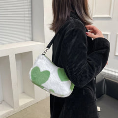 Plush Love Heart Underarm Bag for Women