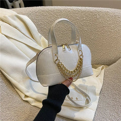 Textural Stone Pattern Shoulder Bag Vintage Chains Shell Handbag
