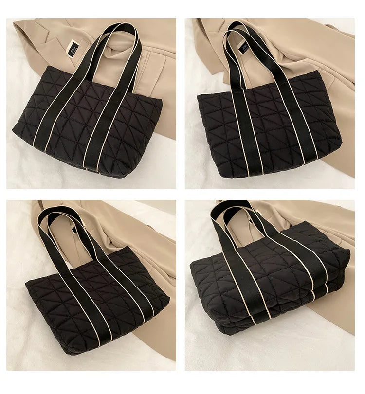 Textured Large-capacity Shoulder Bags Nylon Tote Shopping Bags