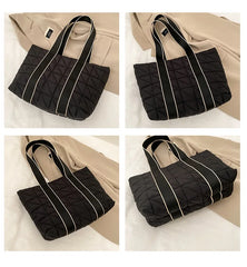 Textured Large-capacity Shoulder Bags Nylon Tote Shopping Bags