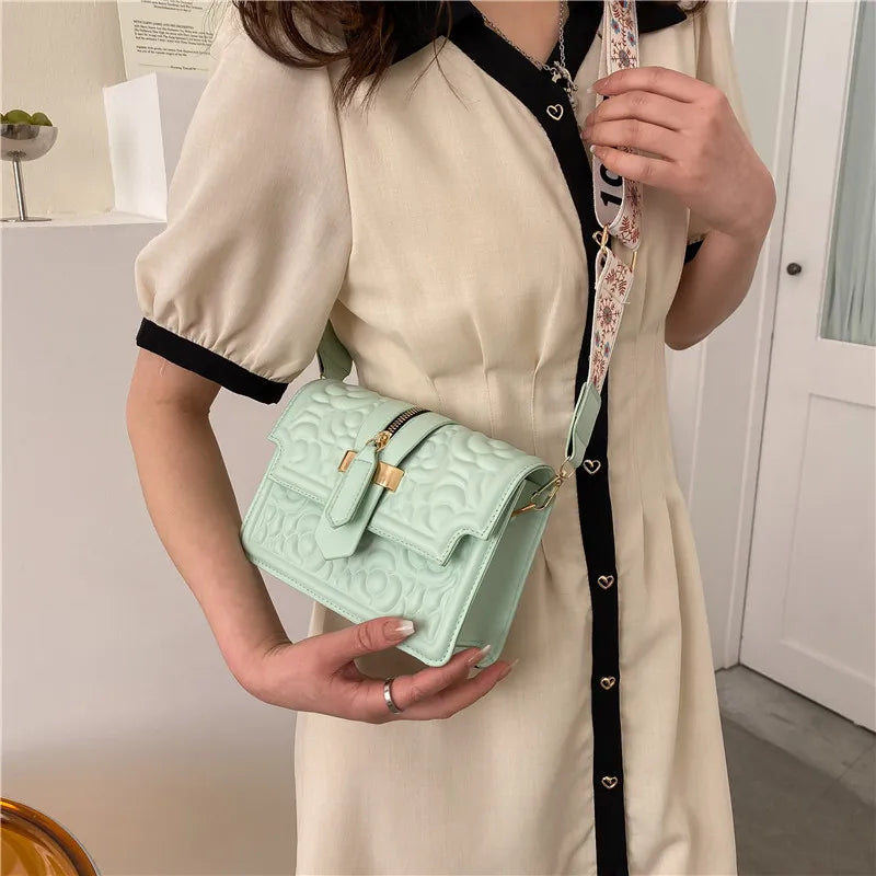 Textured Small Shoulder Bag Indentation Messenger Bag Solid Square Bag