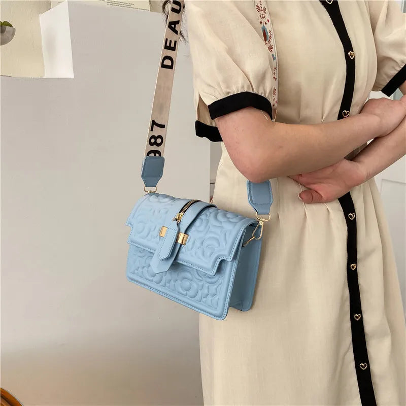 Textured Small Shoulder Bag Indentation Messenger Bag Solid Square Bag