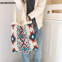 Canvas Knitting Bag Girls Wool Shoulder Bag