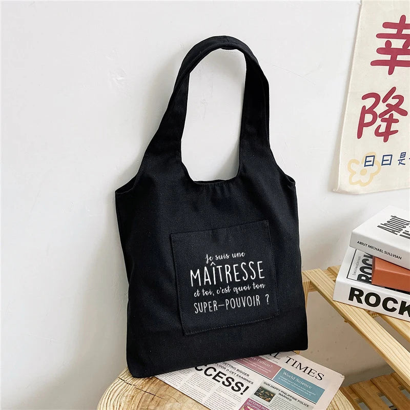 Thank You Mistress Print Shoulder Bags High Capacity Canvas Bag