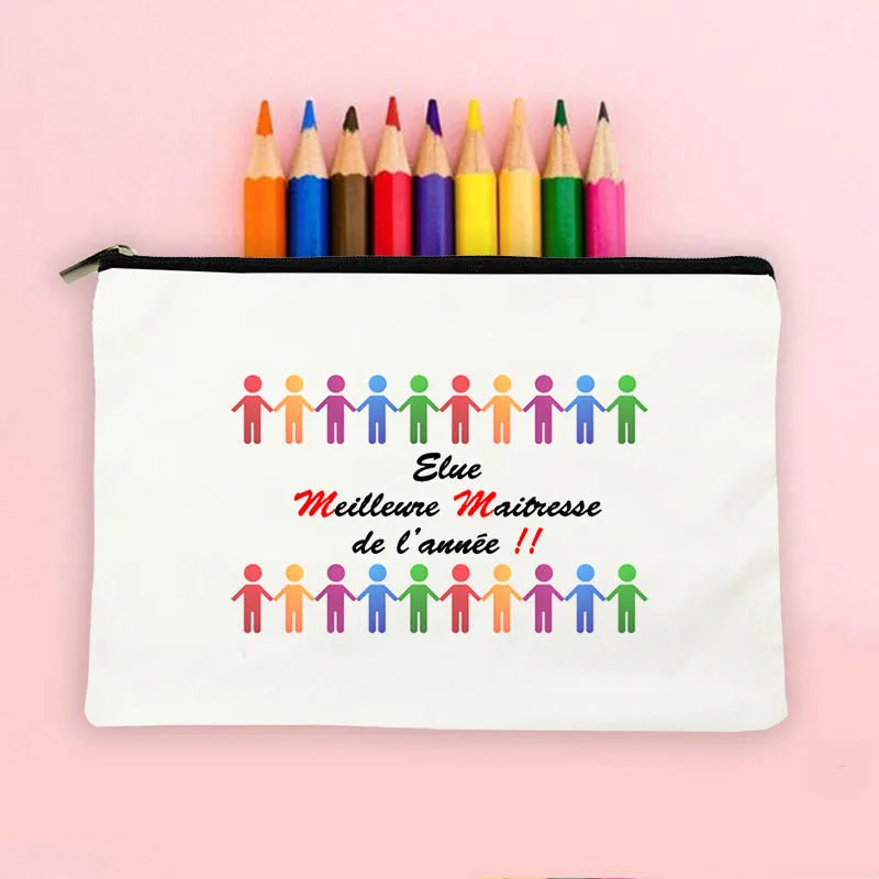 Large Capacity French Print Pencil Case School Supplies Storage Bag