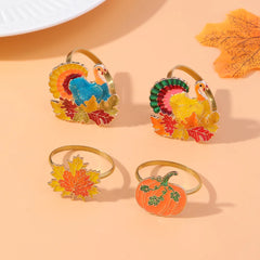 Maple Leaf Turkey Napkin Rings Thanksgiving Halloween Table Decor