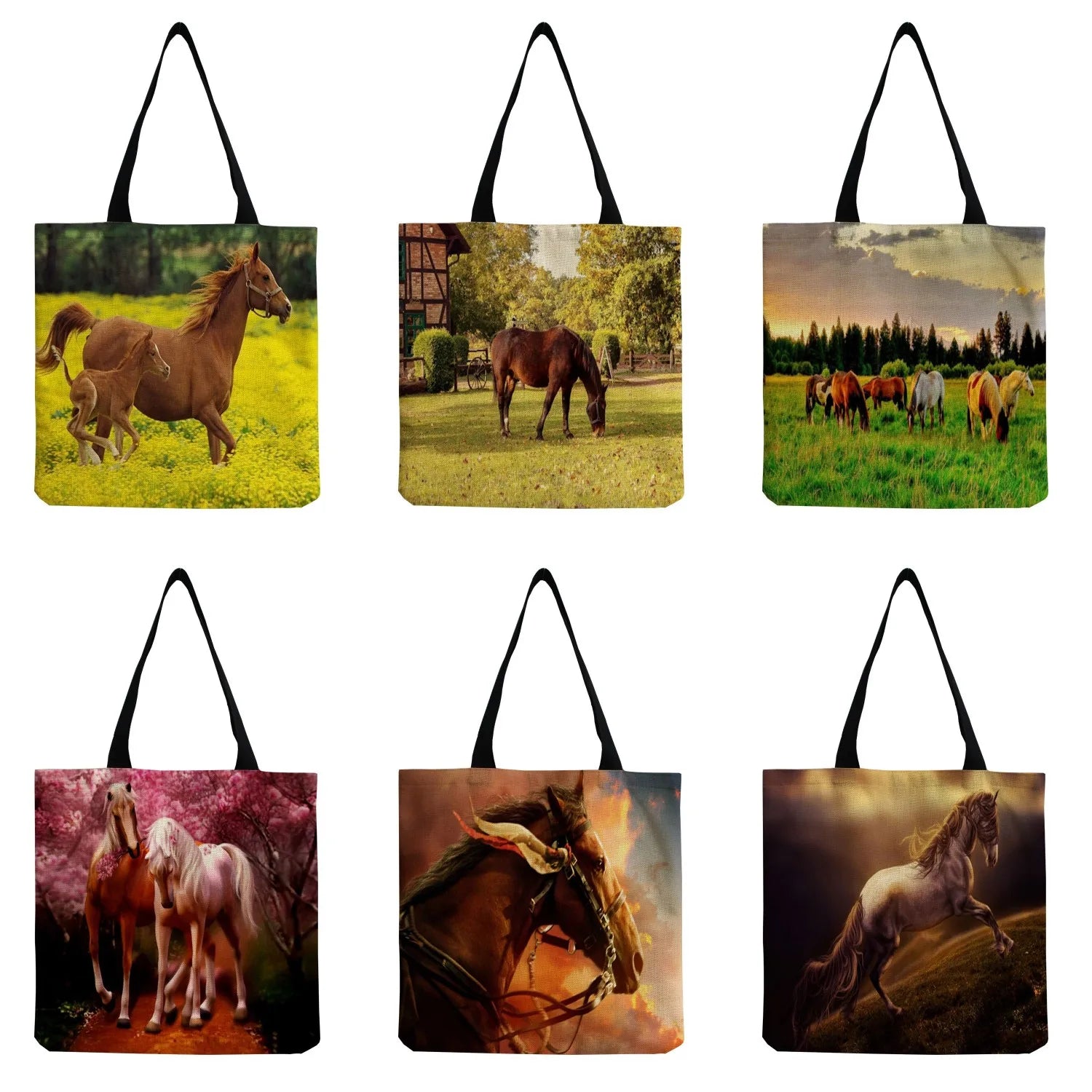 Horse Printed Tote Bag Eco Friendly Shopping Bag Women Shoulder Bag