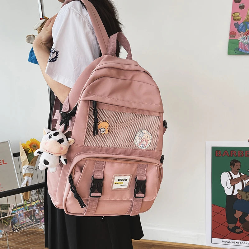 High cartoon embroidery Waterproof nylon Women Backpack Female School bag