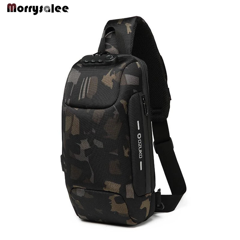 Men's Chest Pack USB Security Shoulder Bag